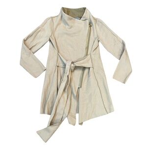 ECCOCI Wool Cashmere Asymmetrical Trench Coat Cream Tan Belted Tie Waist Size 6